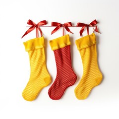 Four Christmas Stockings Hanging from Ribbons