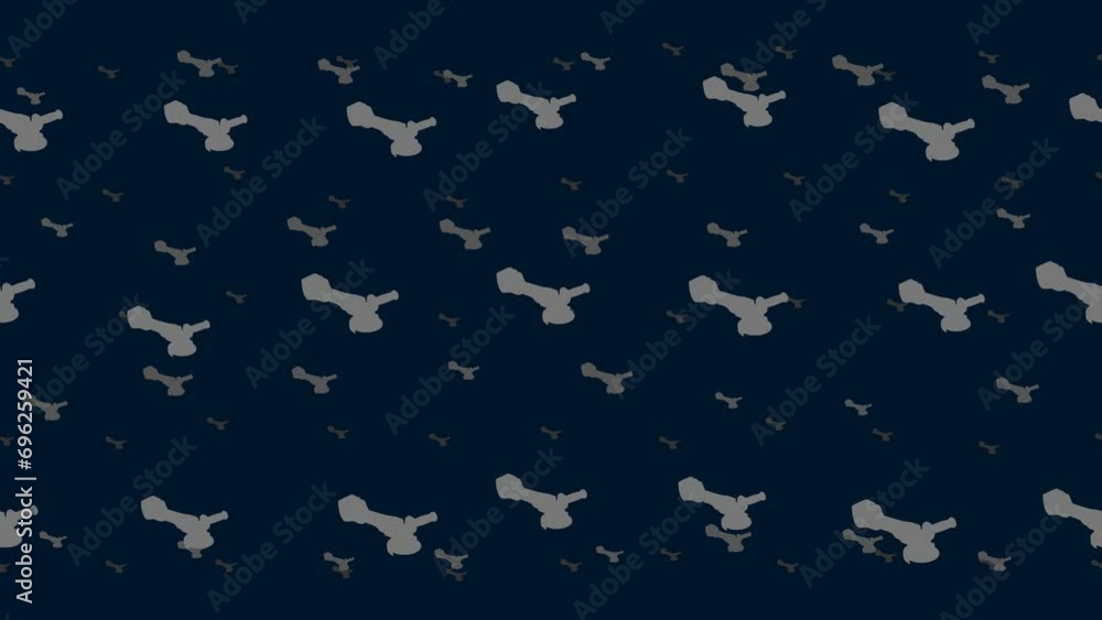 Poster cordless angle grinder symbols float horizontally from left to right. parallax fly effect. floating 