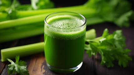 Fresh Pressed green Celery Juice for healthy detoxing. Generative AI