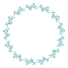 Fototapeta na wymiar Wreath of spruce branches in hand drawn style on white background. Vector illustration