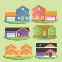 Simple Cute Colorful Suburban American House Vector Set