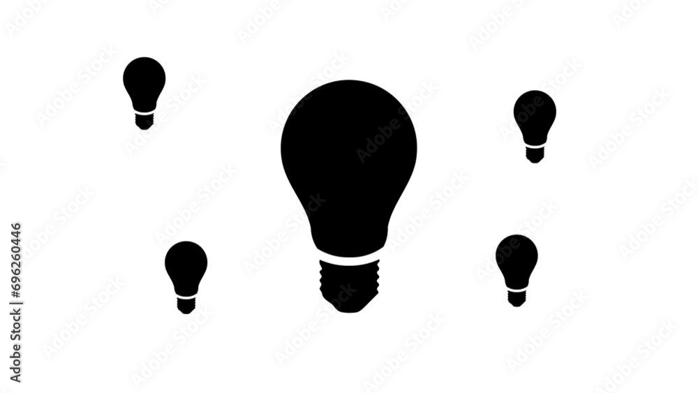 Poster zoom in and out animation the lamp symbol. large black symbol in the center and four small symbols a