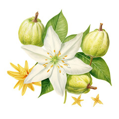Botanical Fresh Fruit and Flowers on the Bouquet illustration