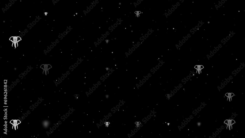 Poster template animation of evenly spaced elephant heads of different sizes and opacity. animation of tran
