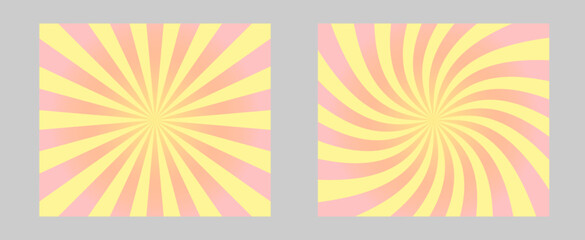 Solar explosion Sun Burst Effect. Vector Sunburst wallpaper. Peach rose color burst set of 2 sun rays background. Circus background, abstract pattern with colorful rays, banner element for show, fair.