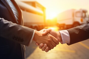 Obraz na płótnie Canvas businessman handshake of business deal with logistic. Generative AI.