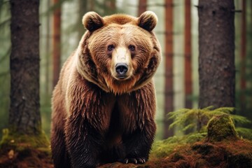 Brown bear in the forest. Wildlife scene from nature. Animal in the forest, A brown bear in the forest, depicted in a close-up view of a wild animal, AI Generated