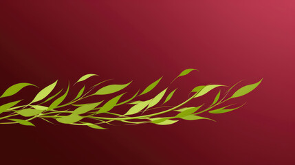 Elegant green leaves sweeping across a rich maroon backdrop, symbolizing growth, nature, and tranquility.