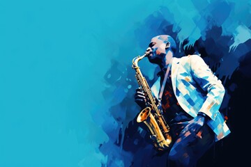 Obraz premium Saxophonist performing on stage A fictional character created by Generated AI. 
