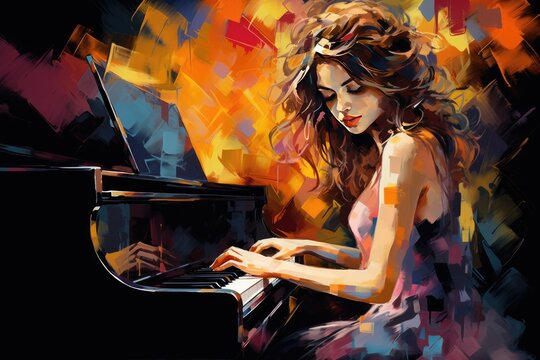 The Art of Music - Beautiful Woman Playing Piano A fictional character created by Generated AI. 