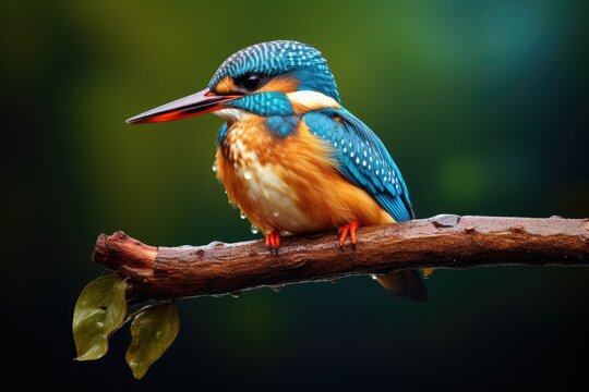 Kingfisher bird on a branch. Wildlife scene from nature, A Common Kingfisher Alcedo atthis perches on a branch, AI Generated