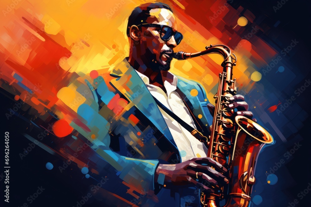 Wall mural The Art of Saxophone - A painting of a man playing a saxophone A fictional character created by Generated AI. 