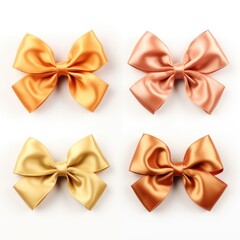A variety of colorful ribbon bows in gold, silver, and bronze