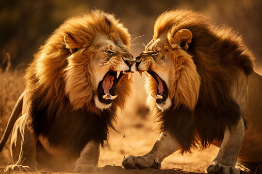 two lions fighting