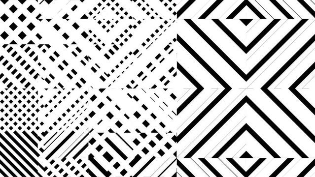 Abstract creative motion stripe geometric shape black and white background. Video animation Ultra HD 4k footage.