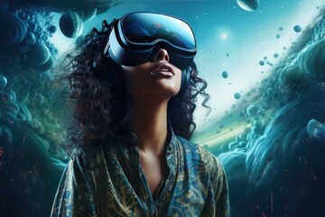 A woman exploring a virtual reality universe A fictional character created by Generated AI. 