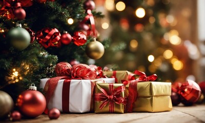 Obraz premium christmas tree with gift boxes. Generative AI