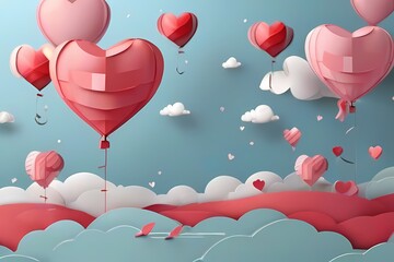 heart shaped balloons in the sky Red air balloons on white background Beautiful heart box for background. Love.Red heart, element for design. Beautiful Grunge heart. Valentine's day. For holiday, pos
