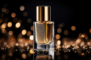 Luxury Serum Cosmetic Bottle with Dynamic Lighting and Gold Glitter