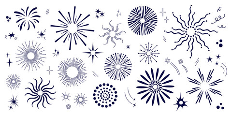 Set of blue stars and sunbursts