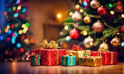 christmas tree with gift boxes. Generative AI