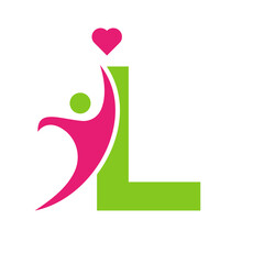 Health Care Logo On Letter L Love, Heart Symbol. Charity Logotype