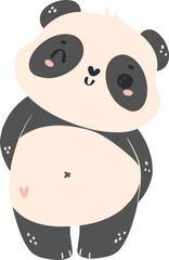 Cute Baby Panda in Adorable Pose Cartoon Hand Drawn Flat Design
