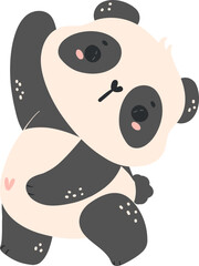 Cute Baby Panda in Adorable Pose Cartoon Hand Drawn Flat Design © Natsicha