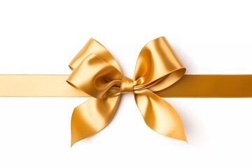 Gold beautiful decorative ribbon for holiday gift on white background.