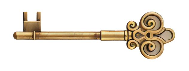 antique golden door key isolated on transparent