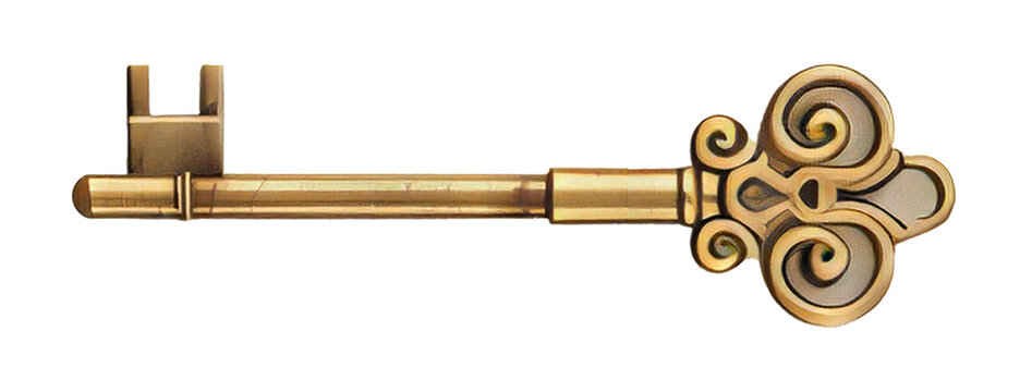 antique golden door key isolated on transparent