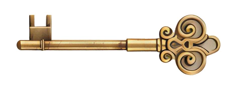 antique golden door key isolated on transparent