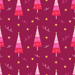 colorful christmas tree with pink concept seamless pattern background for wrapping, wallpaper