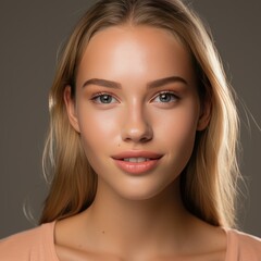 Fototapeta premium Beautiful Blonde Woman with Piercing Blue Eyes A fictional character created by Generated AI. 