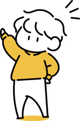 斜め上を指差す男性