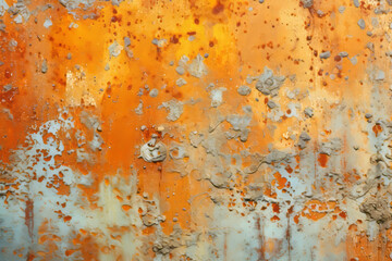 Orange and teal metal, wooden surface covered in rust or old flaking textured paintwork, old aged pattern background