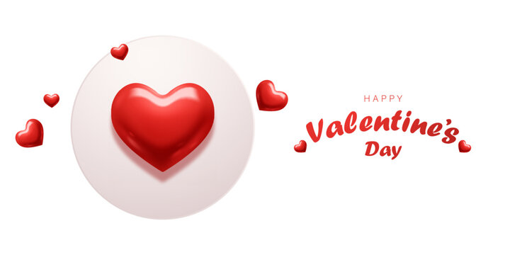 Happy Valentine's Day poster or voucher design with beautiful red hearts. Vector illustration