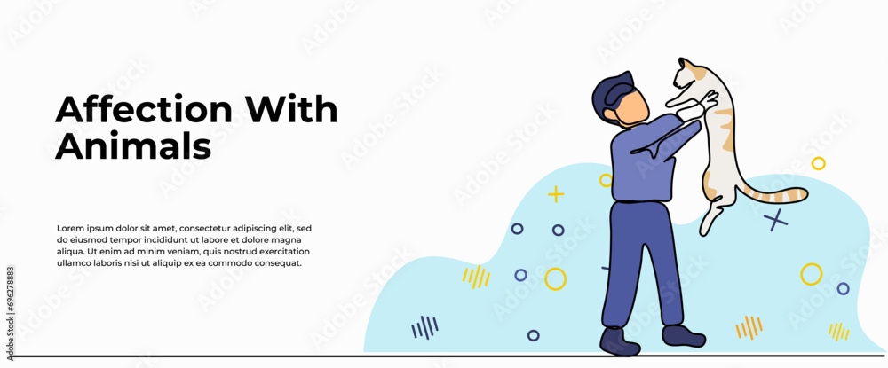 Poster vector illustration affection with animals . modern flat in continuous line style.
