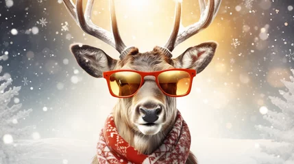 Foto op Canvas A Deer Wearing Sunglasses and a Scarf © mattegg