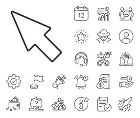Pointer sign. Salaryman, gender equality and alert bell outline icons. Mouse Cursor line icon. Click arrow symbol. Mouse cursor line sign. Spy or profile placeholder icon. Vector