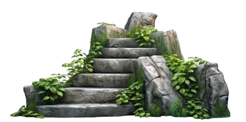 Stone steps surrounded by lush greenery, cut out