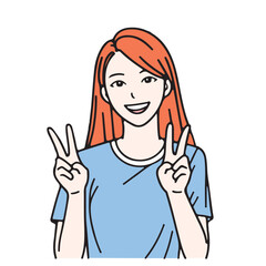 A woman doing two-finger, sign victory symbol number two, Hand drawn style vector design illustrations.