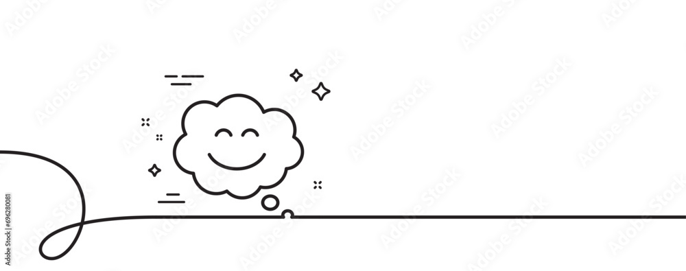 Poster smile chat line icon. continuous one line with curl. happy emoticon sign. comic speech bubble symbol