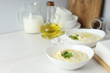 Mashed potatoes, concept of tasty and delicious food