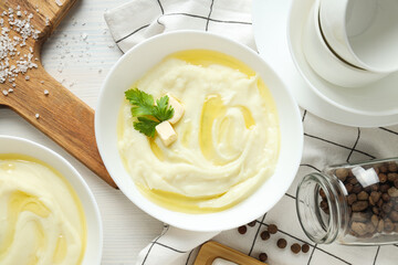 Mashed potatoes, concept of tasty and delicious food