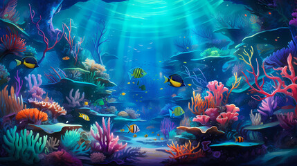 Obraz na płótnie Canvas Ocean's Hidden Paradise: A Vibrant Journey through an Underwater Coral Wonderland