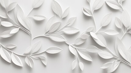 A Serene White Wall with Delicate Leaves