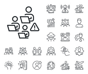 Remote office sign. Specialist, doctor and job competition outline icons. Teamwork line icon. Team employees symbol. Teamwork line sign. Avatar placeholder, spy headshot icon. Strike leader. Vector