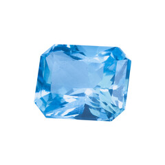 The natural blue zircon gemstone with I quality, front side shot on a white background.