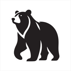Vector Illustration of walking bear. Black Silhouette Isolated on White Background